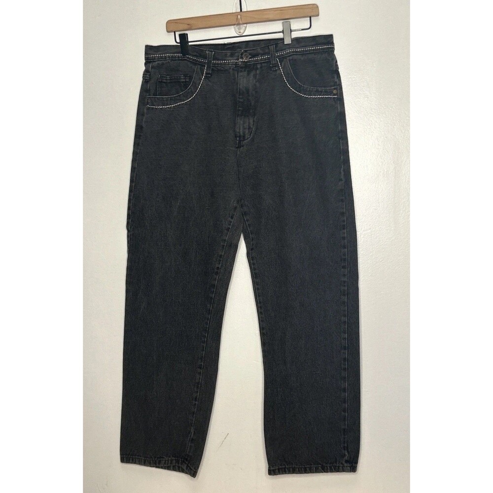 Karl Kani Gold Baggy Jeans Mens 36x32 Black Denim Hip Hop Y2K Jnco Southpole - Picture 3 of 7